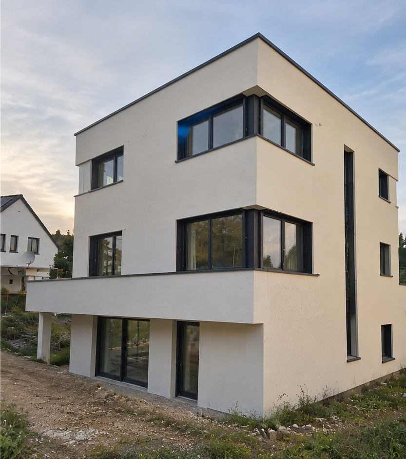 Fassade nach der Sanierung – fertiggestelltes Gebäude